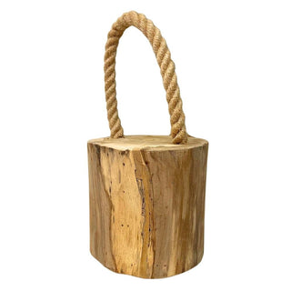 Stylish Teak Door Stop With Rope Handle ~ Novelty Wooden Doorstop