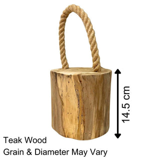 Stylish Teak Door Stop With Rope Handle ~ Novelty Wooden Doorstop