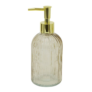 Taupe Ribbed Glass Bathroom Set, 3 Piece Soap Dispenser Tumbler and Soap Dish