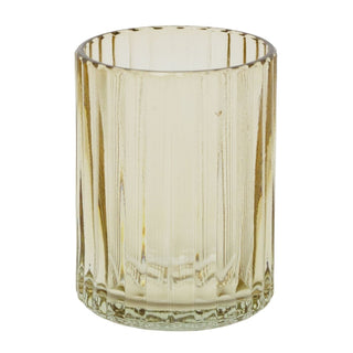 Taupe Ribbed Glass Bathroom Set, 3 Piece Soap Dispenser Tumbler and Soap Dish