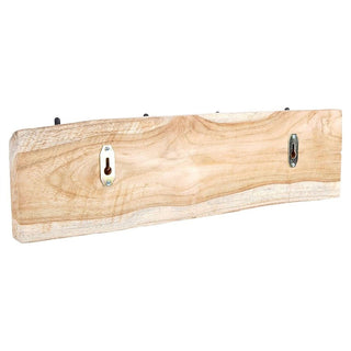 Teak Wall Mounted Coat Rack, 50cm Wooden Wall Mounted Storage Rail 4 Metal Hooks