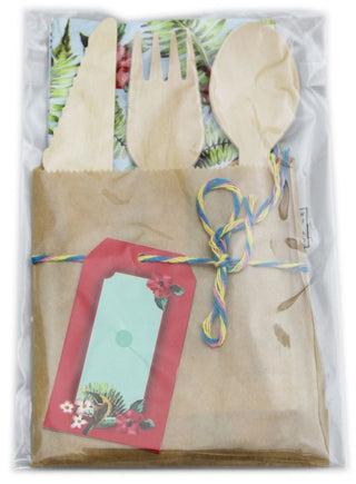 Temerity Jones Summer Festival Wooden Single Individual Cutlery And Napkin Set Party Tableware