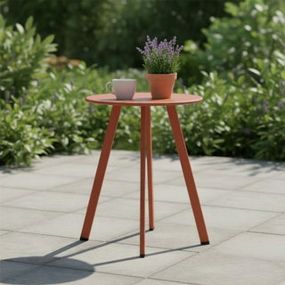 Terracotta Metal Garden Coffee Table, 49x40cm Round Outdoor Side Table
