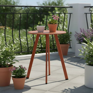 Terracotta Metal Garden Coffee Table, 49x40cm Round Outdoor Side Table
