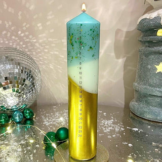 The Colour Emporium Crushed Emerald Hand - dipped Christmas Advent Pillar Candle