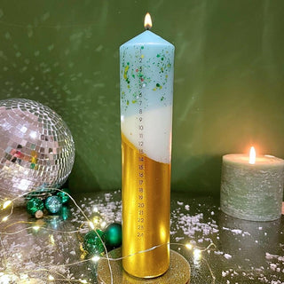 The Colour Emporium Crushed Emerald Hand - dipped Christmas Advent Pillar Candle