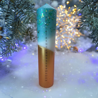The Colour Emporium Crushed Emerald Hand - dipped Christmas Advent Pillar Candle