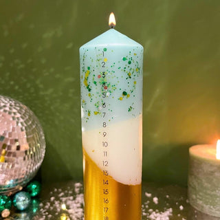 The Colour Emporium Crushed Emerald Hand - dipped Christmas Advent Pillar Candle