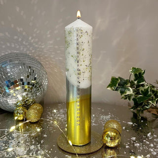 The Colour Emporium Gilded Silver Hand - dipped Christmas Advent Pillar Candle