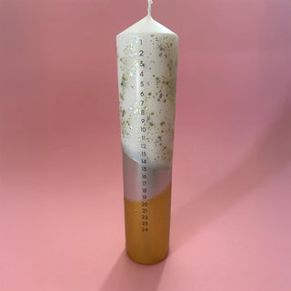The Colour Emporium Gilded Silver Hand - dipped Christmas Advent Pillar Candle