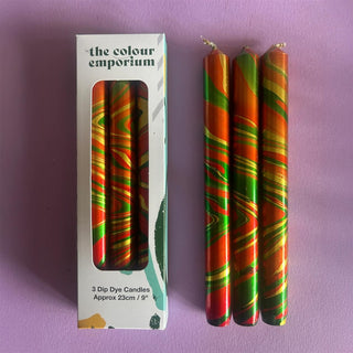 The Colour Emporium Set of 3 Metallic Hand - dipped Marbled Christmas Candles