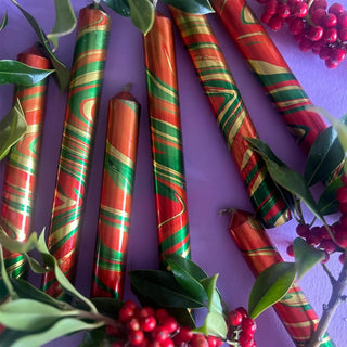 The Colour Emporium Set of 3 Metallic Hand - dipped Marbled Christmas Candles