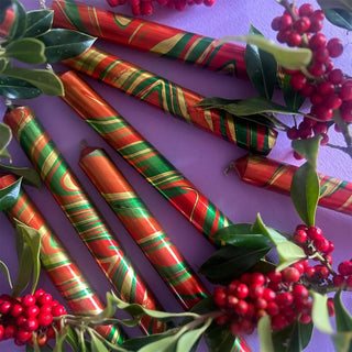 The Colour Emporium Set of 3 Metallic Hand - dipped Marbled Christmas Candles