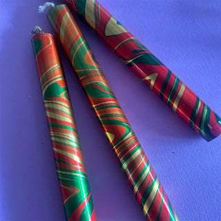 The Colour Emporium Set of 3 Metallic Hand - dipped Marbled Christmas Candles