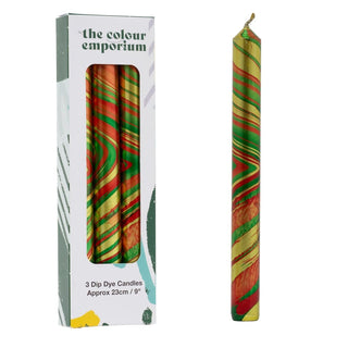 The Colour Emporium Set of 3 Metallic Hand - dipped Marbled Christmas Candles