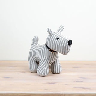 Toby Striped Scottie Dog Doorstop | Grey Stripey Fabric Dog Door Stop - 32cm