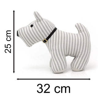Toby Striped Scottie Dog Doorstop | Grey Stripey Fabric Dog Door Stop - 32cm
