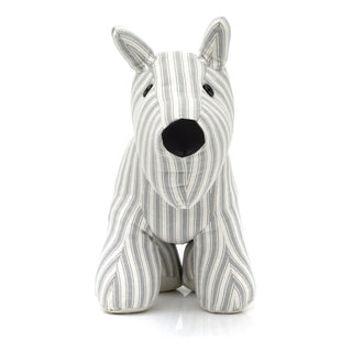 Toby Striped Scottie Dog Doorstop | Grey Stripey Fabric Dog Door Stop - 32cm
