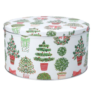 Topiary Christmas Cake Tin, Gisela Graham Festive Round Metal Storage Tin 23cm
