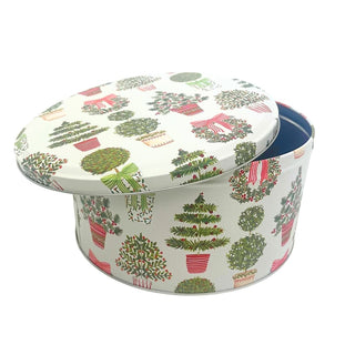 Topiary Christmas Cake Tin, Gisela Graham Festive Round Metal Storage Tin 23cm