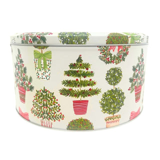 Topiary Christmas Cake Tin, Gisela Graham Festive Round Metal Storage Tin 23cm