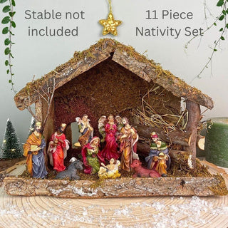 Traditional Christmas Nativity Scene With 11 Beautiful Detailed Figures | Resin Statues And Stable Manger Scene Crib Figurines | Christmas Nativity Set With Figures
