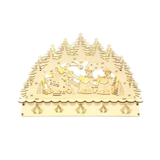 Traditional Cutout Wooden Santa's Sleigh Woodland Scene Decoration with LED Light