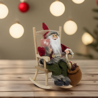 Traditional Santa Claus in Rocking Chair | Rustic Father Christmas Figurine