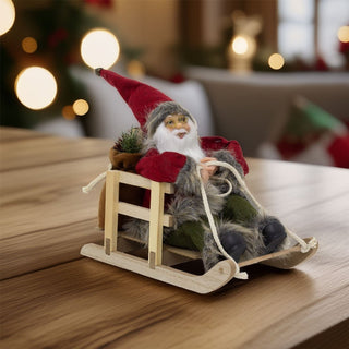 Traditional Santa Claus on Wooden Sleigh | Rustic Father Christmas Figurine