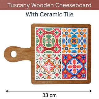 Tuscany Ceramic Inlay Cheese Board, Square Wooden Serving Board - 33cm