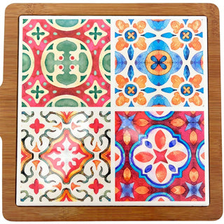 Tuscany Ceramic Inlay Cheese Board, Square Wooden Serving Board - 33cm