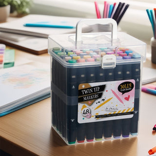 Twin Tip Marker Pens 48 Pack in Case | Dual - Ended Colouring Pens for Art & Craft