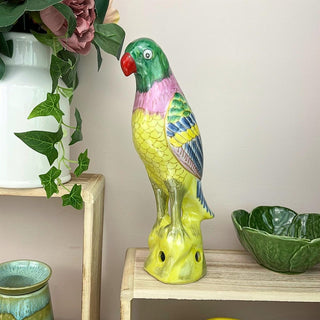 Vibrant Porcelain Parrot Ornament | Ceramic Bird Statue Parrot Sculpture - 27cm