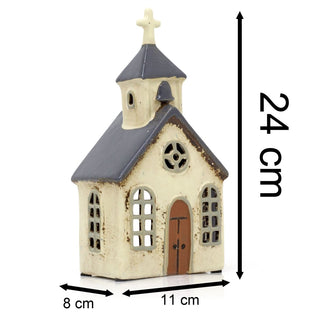 Village Church Tealight Candle Holder | Rustic Pottery Chapel Tea Light Ornament