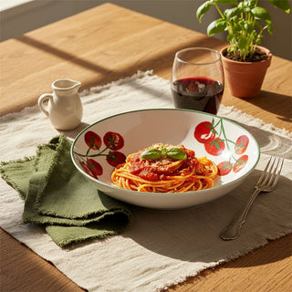 Vine Tomato Pasta Bowl, 20cm Mediterranean Ceramic Shallow Serving Bowl