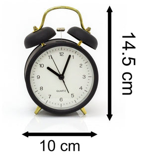 Vintage Style Black Metal Twin Bell Alarm Clock | Retro Battery Operated Bedside Alarm Clock | Traditional Bell Alarm Clock