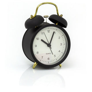 Vintage Style Black Metal Twin Bell Alarm Clock | Retro Battery Operated Bedside Alarm Clock | Traditional Bell Alarm Clock