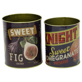 Vintage-Style Set of 2 Fig & Pomegranate Storage Tins, Retro Food-Label Design