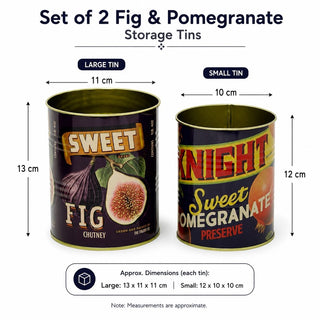 Vintage-Style Set of 2 Fig & Pomegranate Storage Tins, Retro Food-Label Design