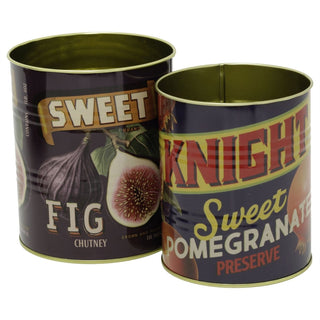 Vintage-Style Set of 2 Fig & Pomegranate Storage Tins, Retro Food-Label Design