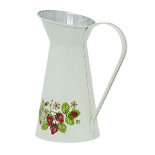Vintage Style Strawberry Jug Vase | Rustic Tin Pitcher for Dried Flowers - 26cm