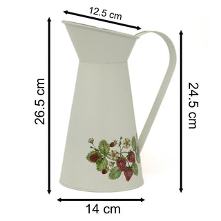Vintage Style Strawberry Jug Vase | Rustic Tin Pitcher for Dried Flowers - 26cm