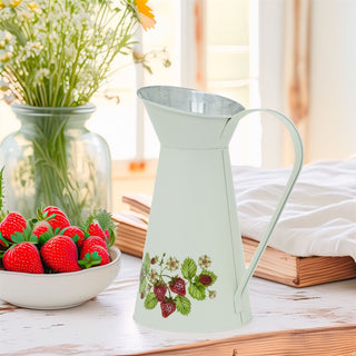 Vintage Style Strawberry Jug Vase | Rustic Tin Pitcher for Dried Flowers - 26cm