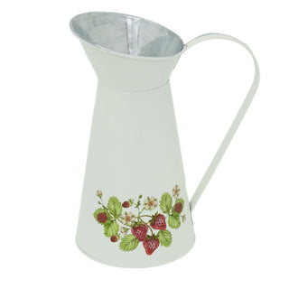 Vintage Style Strawberry Jug Vase | Rustic Tin Pitcher for Dried Flowers - 26cm
