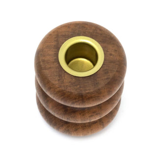 Walnut Ribbed Wooden Candlestick | Rustic Candle Holder for Taper Candles - 7cm