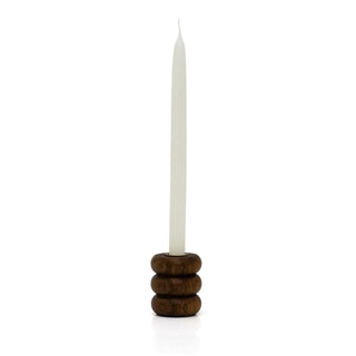 Walnut Ribbed Wooden Candlestick | Rustic Candle Holder for Taper Candles - 7cm
