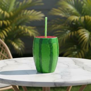 Watermelon Cup with Straw, 750ml Reusable Plastic Tropical Party Tumbler