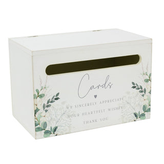 Wedding Card Box, White Wooden Post Box with Floral Design and Quote for Guests