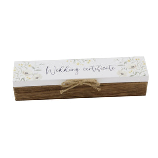 Wedding Certificate Holder, Wooden Keepsake Box with Floral Lid and Twine Bow