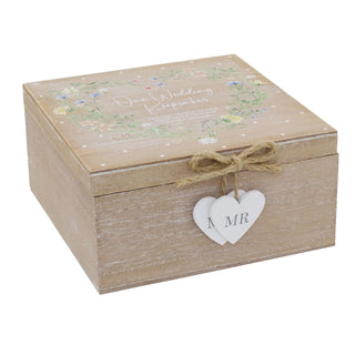 Wedding Keepsake Box, Wooden Wedding Memory Box with Mr and Mrs Hearts